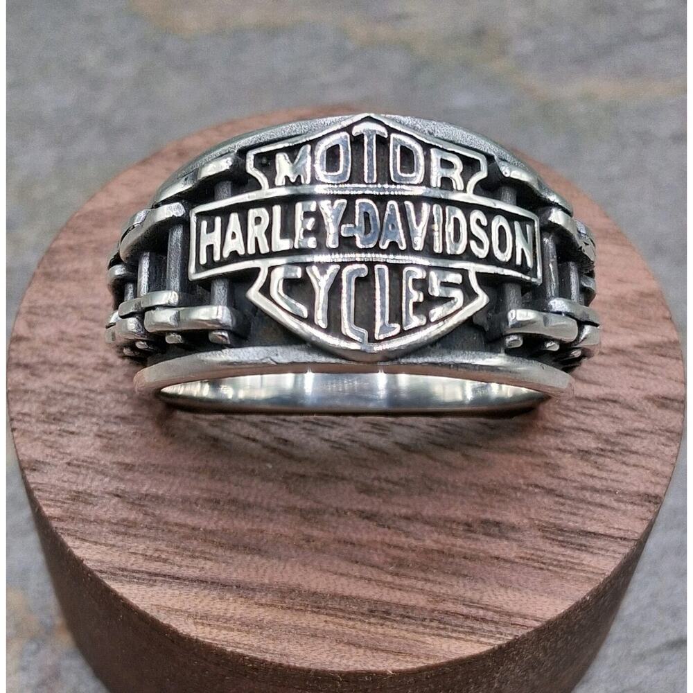 Harley-Davidson Sterling Silver Ring Mens Size 12 Bar Shield Logo Chain Band 11g